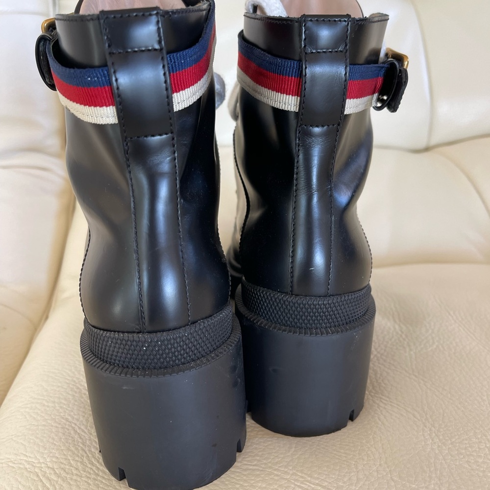 Gucci calfskin Sylvia web lace up combat boots - Picture 3 of 12